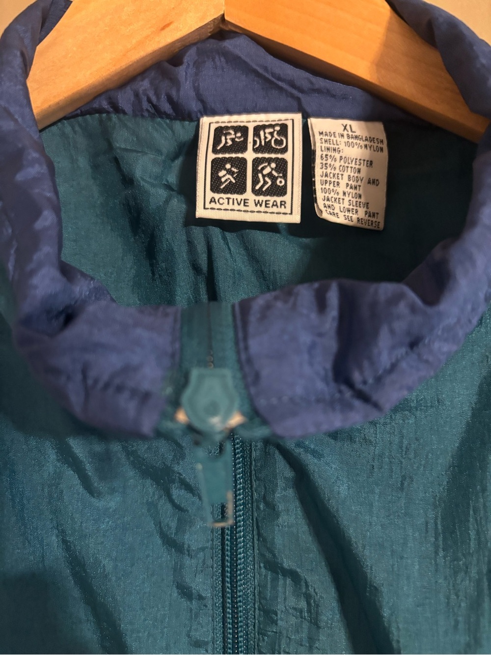 Hello 80’s Teal & Indigo Retro Pattern Windbreaker Active Wear Size Unisex XL - Picture 4 of 6
